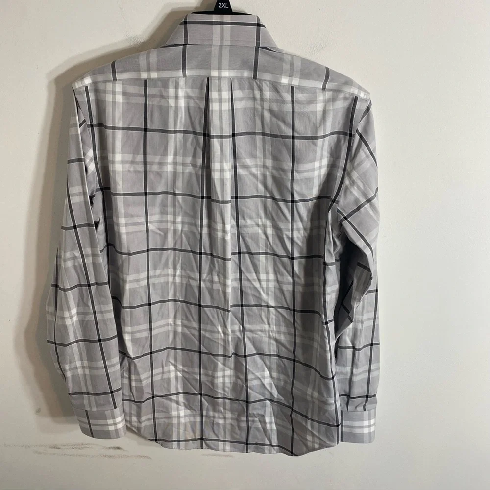 Banana Republic Plaid Non Iron Classic Fit Button Down Shirt Small Black Gray